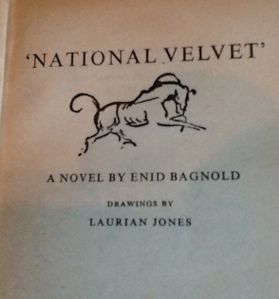 title page of National Velvet by Enid Bagnold with drawings by Laurian Jones